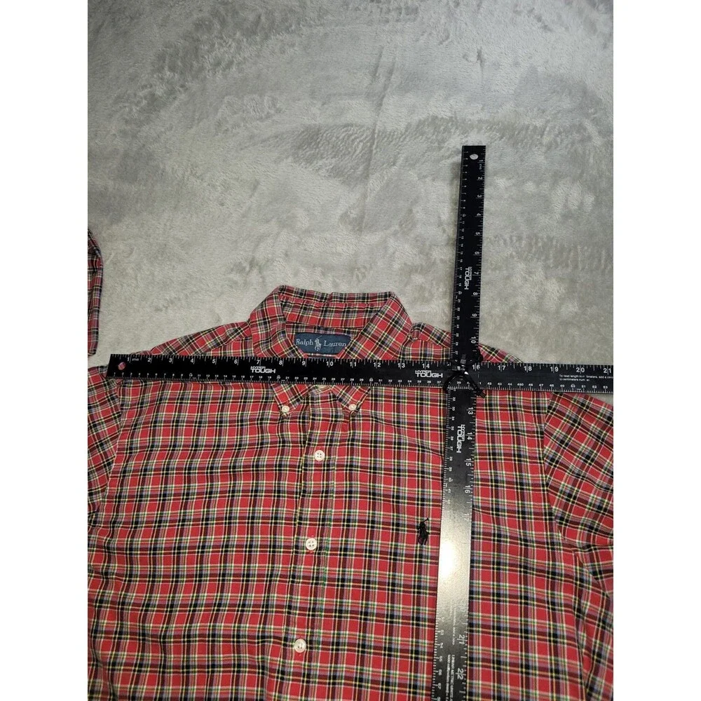 Ralph Lauren Shirt 100% Cotton Red/Green Plaid Long Sleeve Button Down Mens XL - Picture 9 of 11